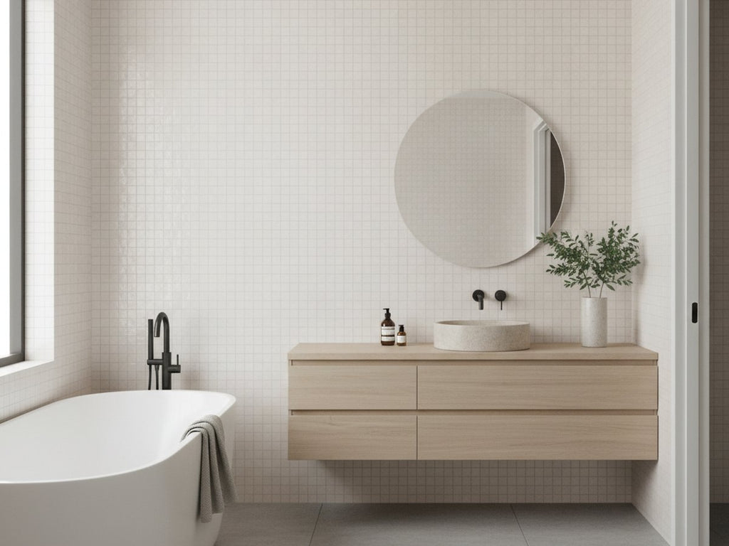 Bella Ivory 2 Gloss 100x100 tiles in a room