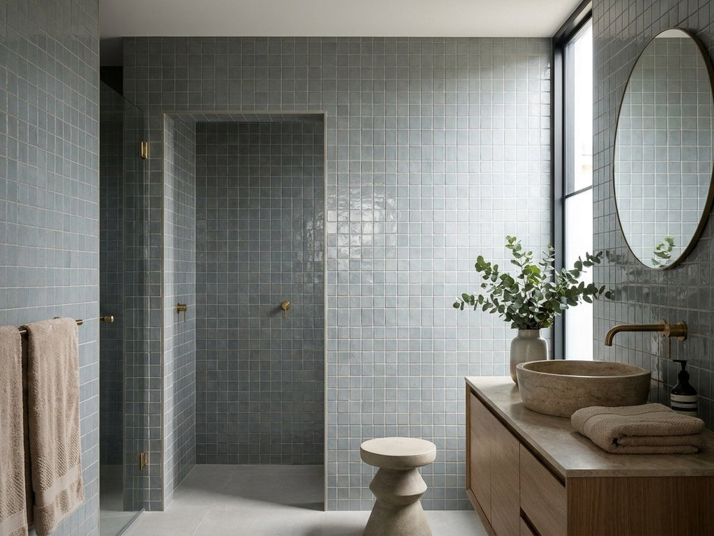 Bella Aqua Gloss 100x100 tiles in a room