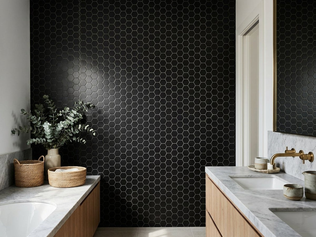 Black Big Hexagon Matt 50x50 Mosaic tiles in a room