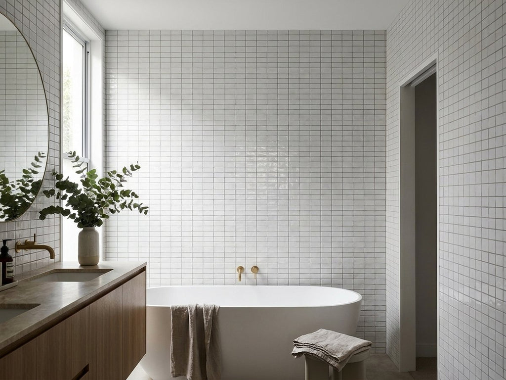 Hand Made Brick White Matt 75x150 tiles in a room