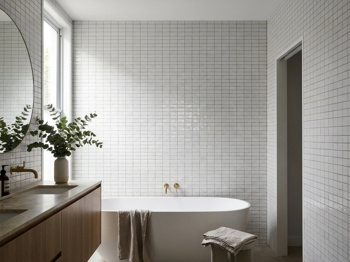 Hand Made Brick White Matt 75x150 tiles in a room