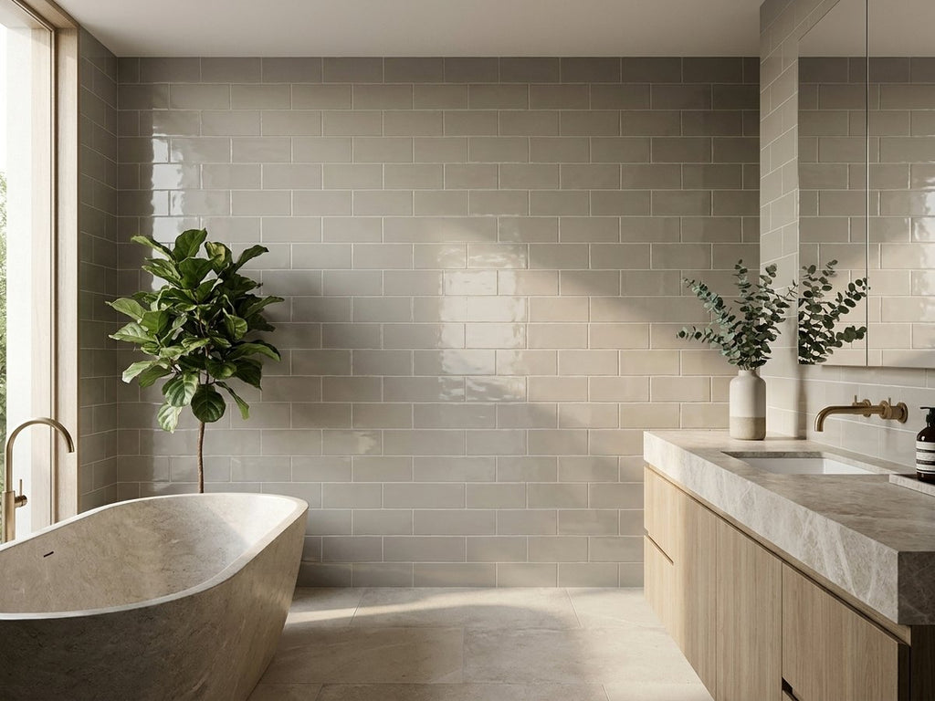 Hand Made Ardesia (med Grey) Gloss 75x300 tiles in a room