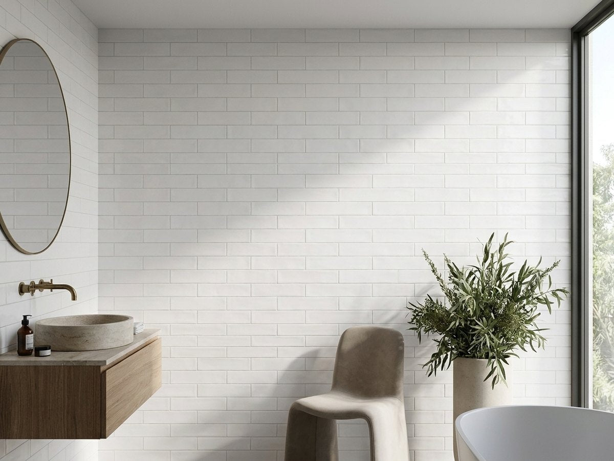 Hand Made Brick White Matt 75x300 tiles in a room