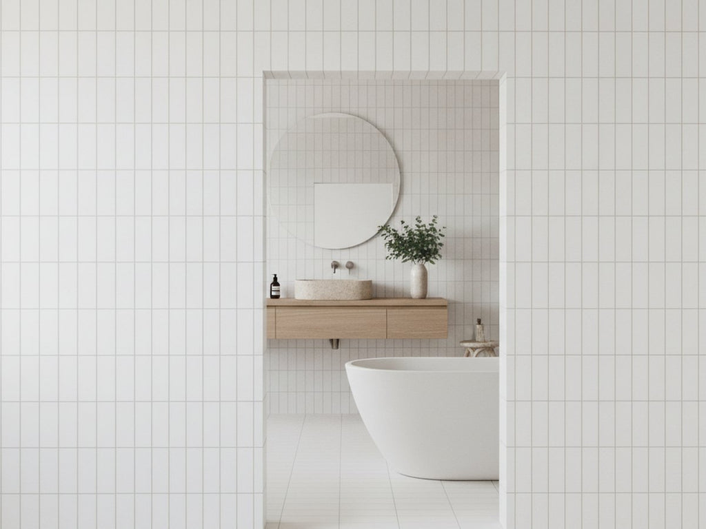 Bega White Cushion Edge Matt 100x200 tiles in a room
