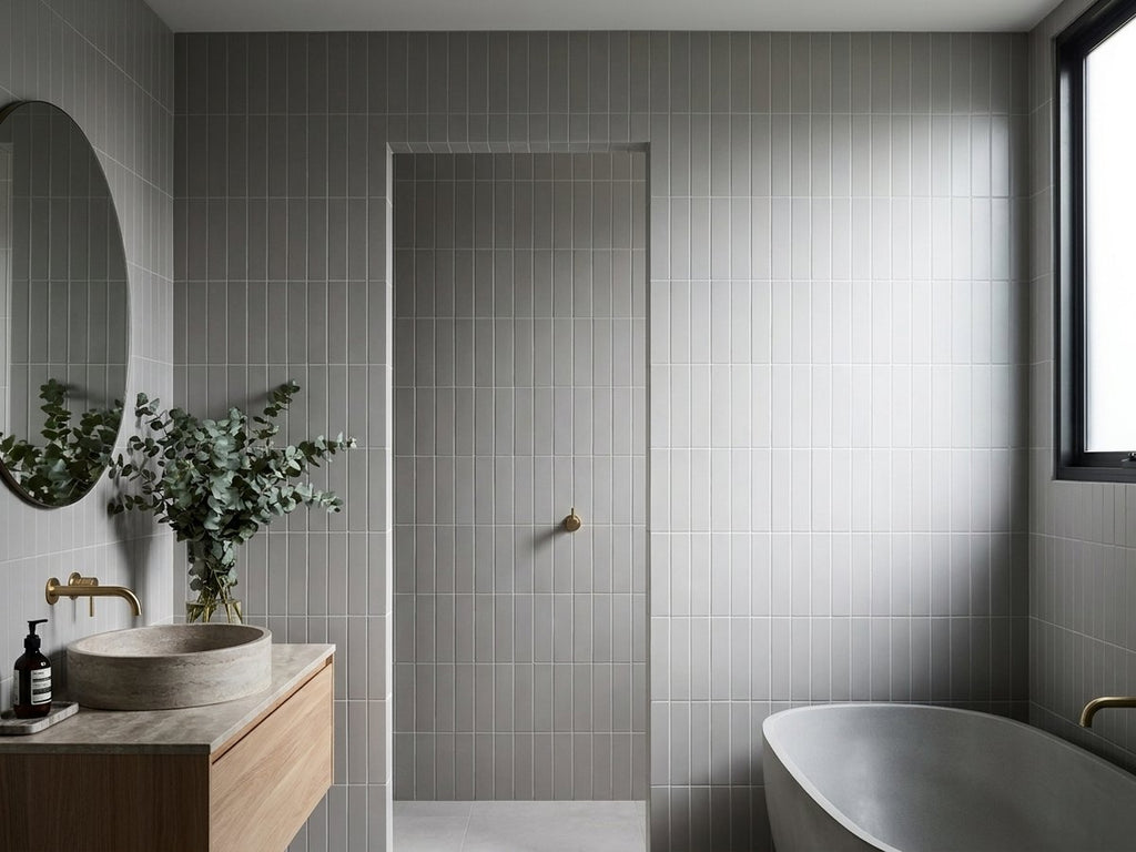 Bianco Japanese Sticks Matt 50x300 Finger Mosaic tiles in a room