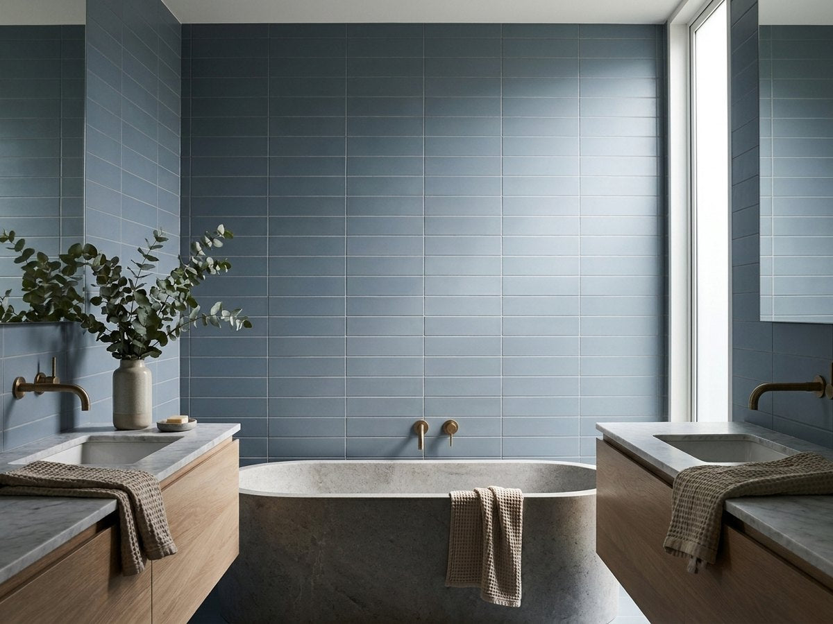Azzurro Japanese Sticks Matt 50x300 Finger Mosaic tiles in a room