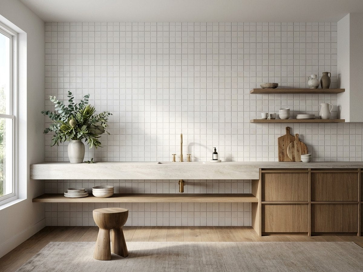 Bega White Matt 48x48 Mosaic tiles in a room
