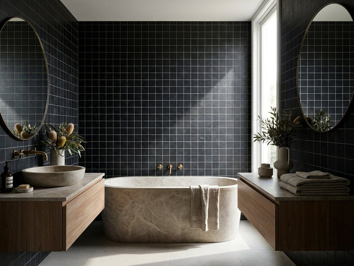 Imperial Marble Marquina Matt 75x75 tiles in a room