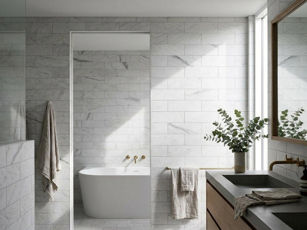 Imperial Marble Statuario Matt 75x300 tiles in a room