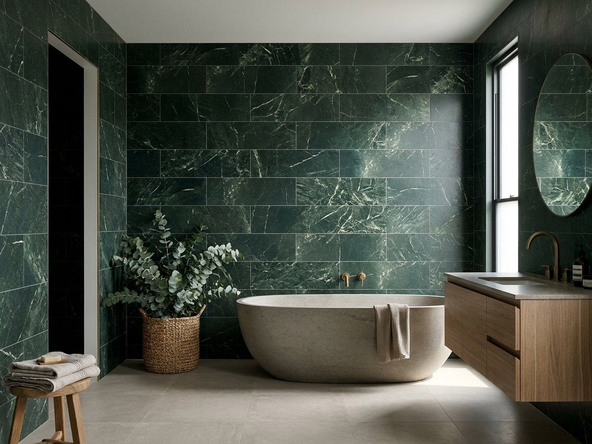 Imperial Marble Verde Alpi Matt 75x300 tiles in a room