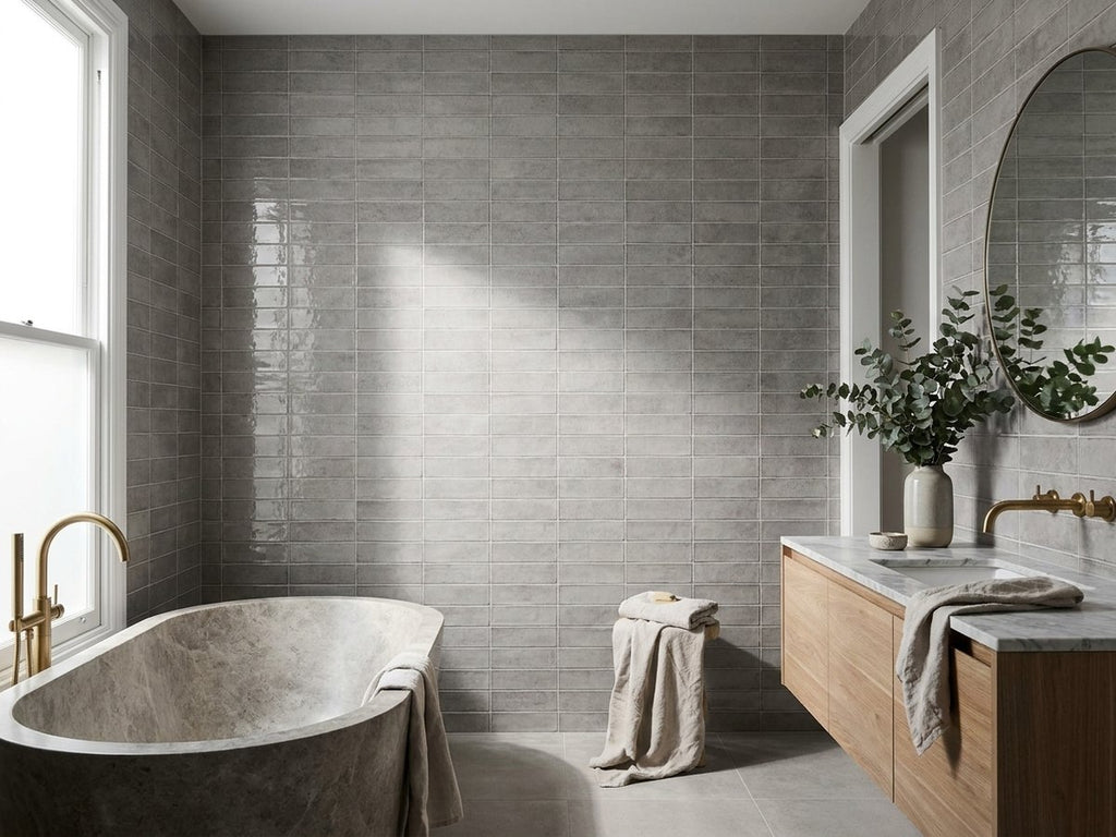 Blocchi Grigio Gloss 60x246 tiles in a room