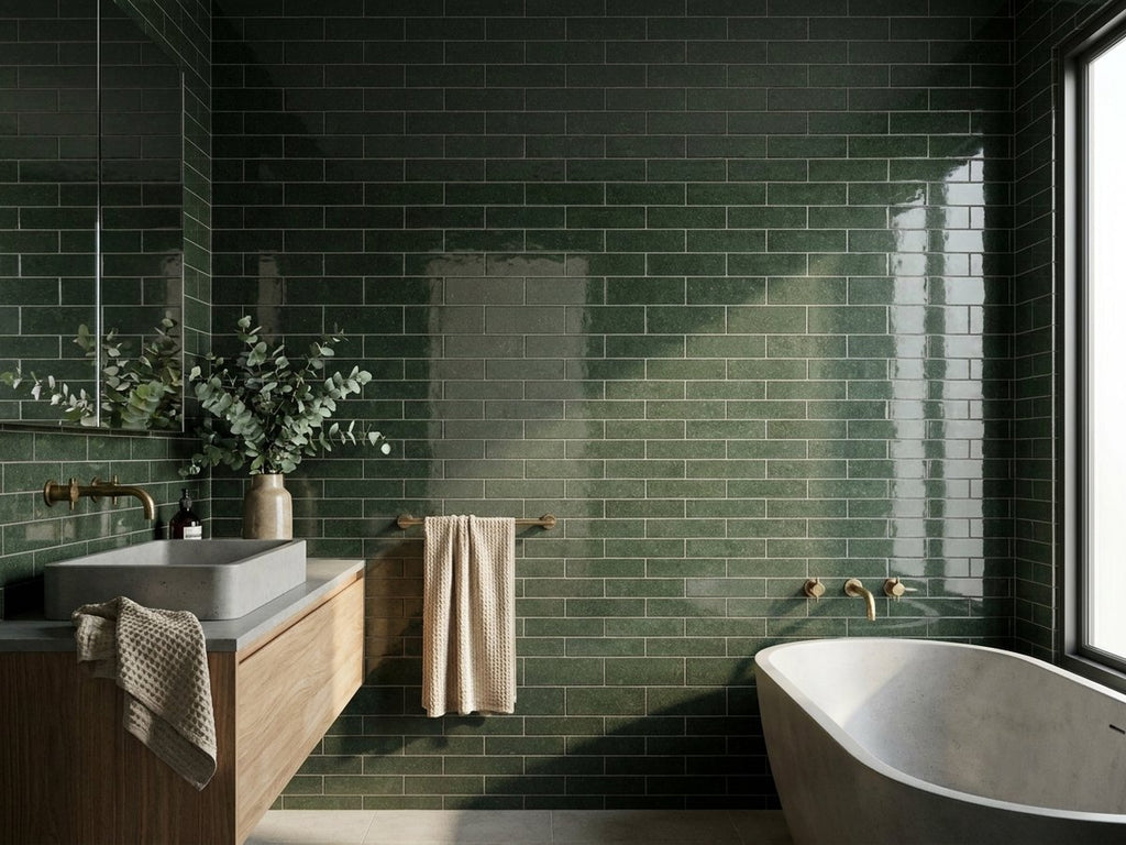 Blocchi Verde Gloss 60x246 tiles in a room