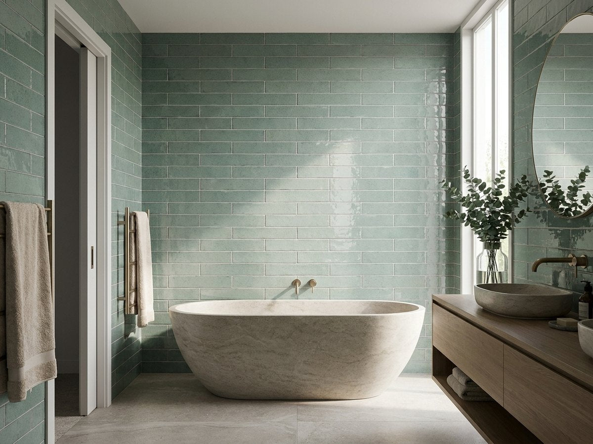 Blocchi Teal Gloss 60x246 tiles in a room