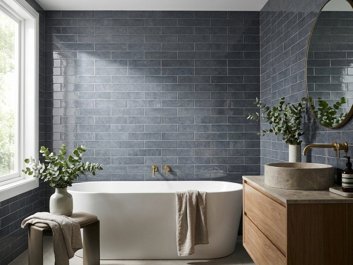 Blocchi Azzurro Gloss 60x246 tiles in a room