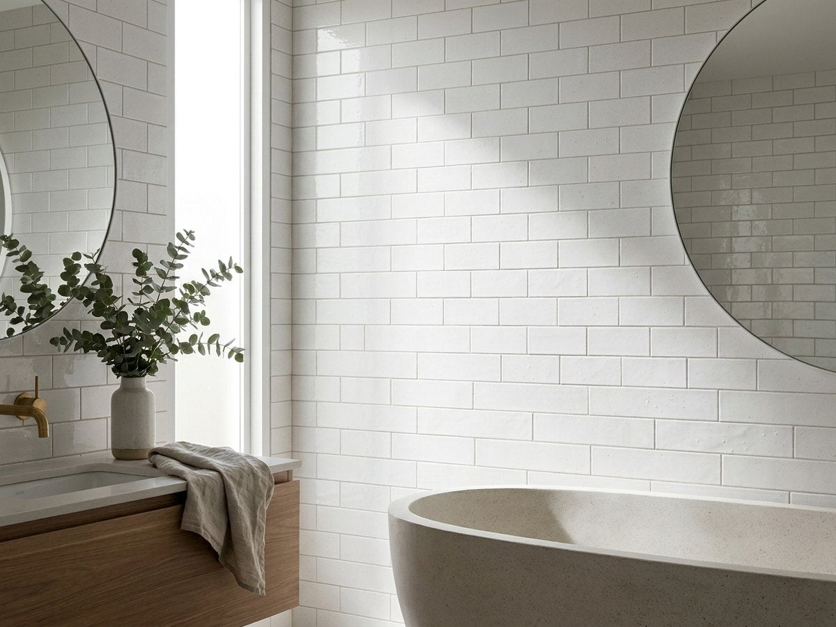 Wabisabi Porcelain White Glazed 60x227 tiles in a room