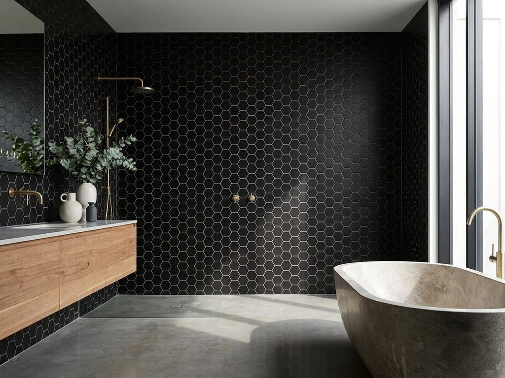 Black Hexagon Matt 51x51 Mosaic tiles in a room