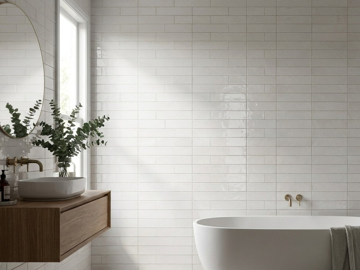 Luna White Gloss 60x240 tiles in a room