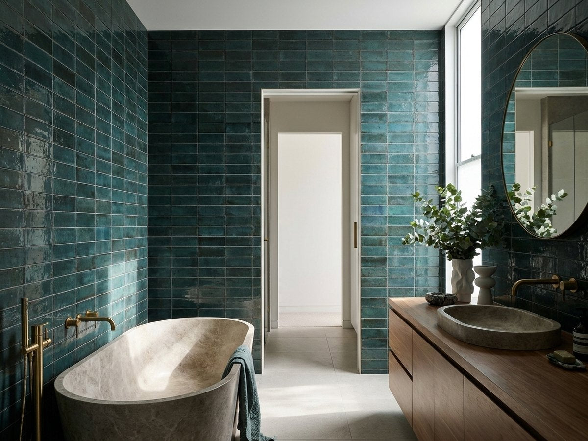 Luna Blue Gloss 60x240 tiles in a room