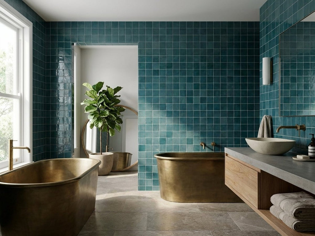 Bella Petrolio Gloss 100x100 tiles in a room