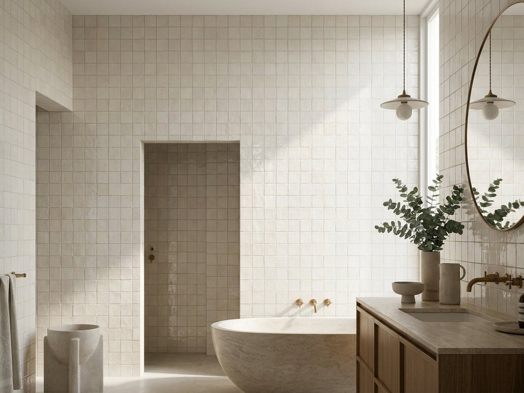 Bella Gesso Gloss 100x100 tiles in a room