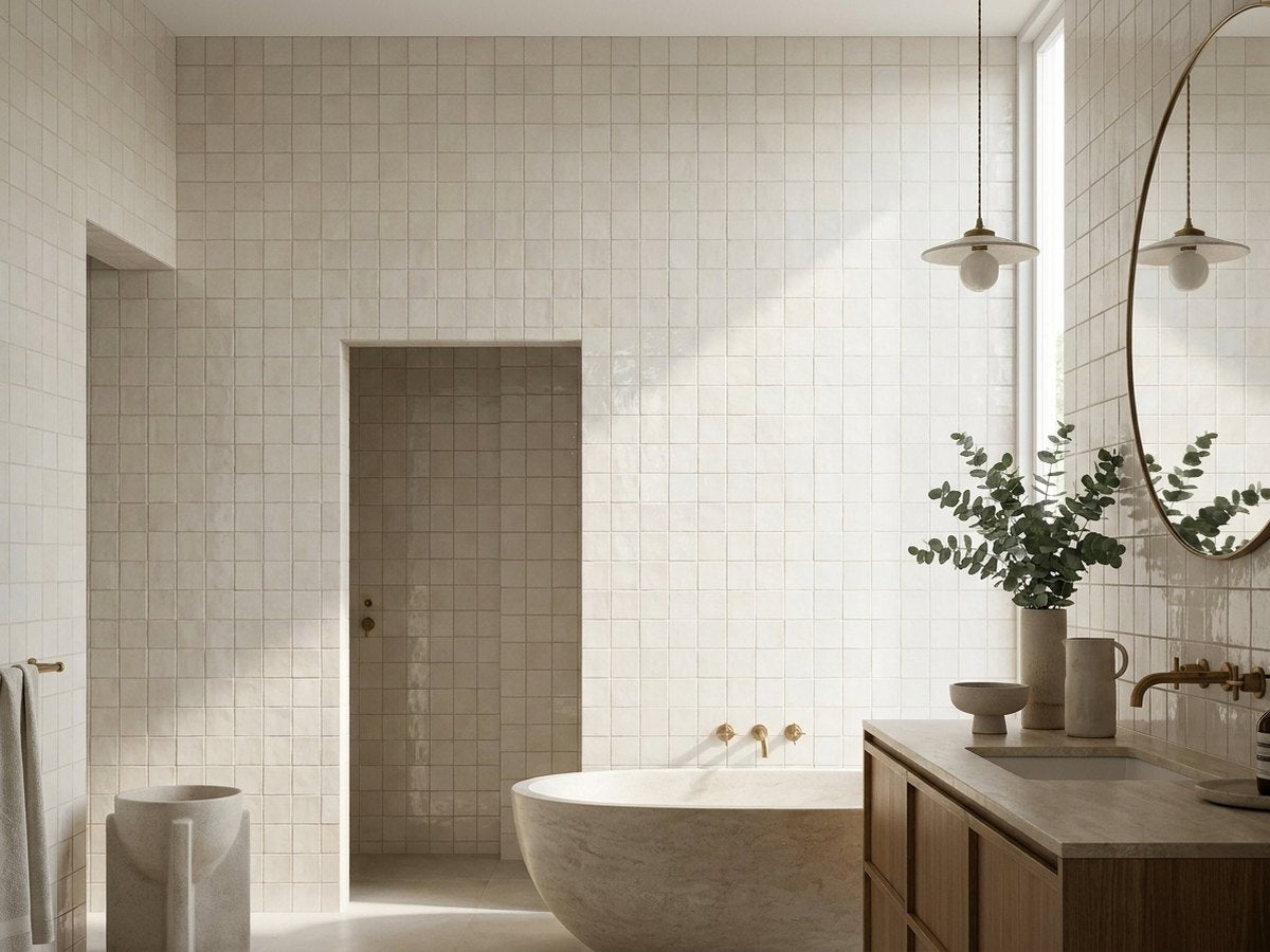 Bella Gesso Gloss 100x100 tiles in a room