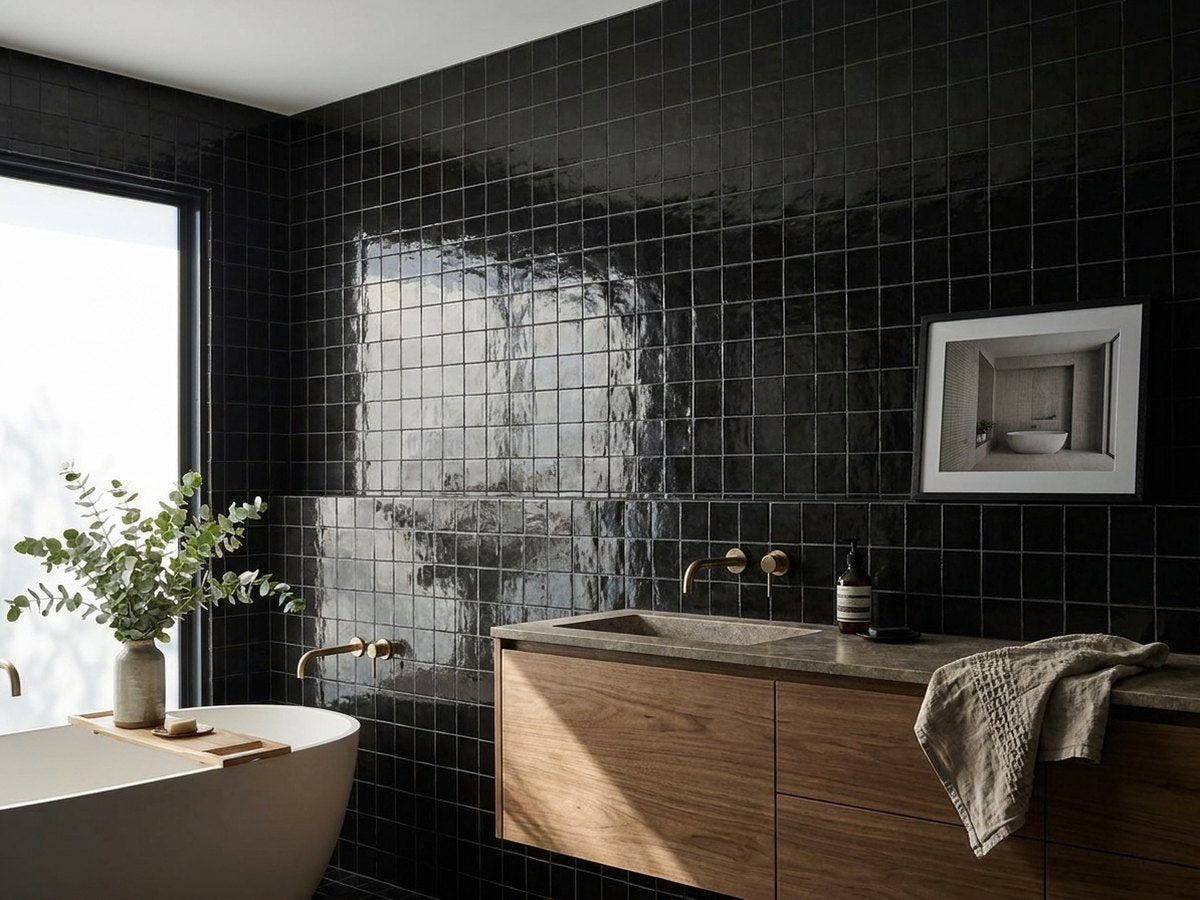Bella Carbone Gloss 100x100 tiles in a room