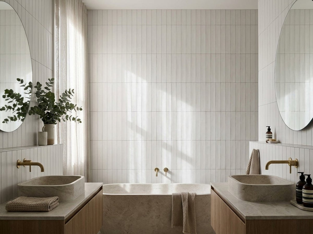 Artcraft Bianco Semi Matt 53x300 tiles in a room