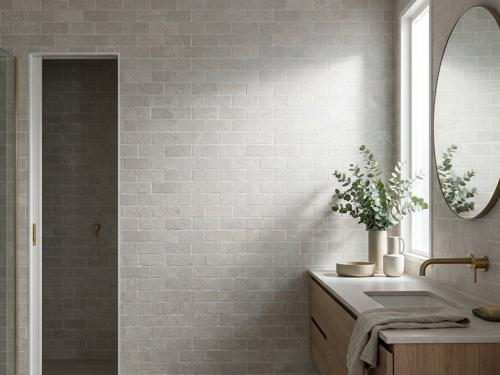 Beige Sand Tumbled 48x98 Mosaic tiles in a room