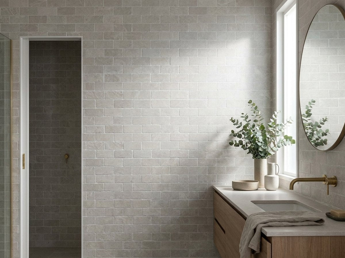 Beige Sand Tumbled 48x98 Mosaic tiles in a room