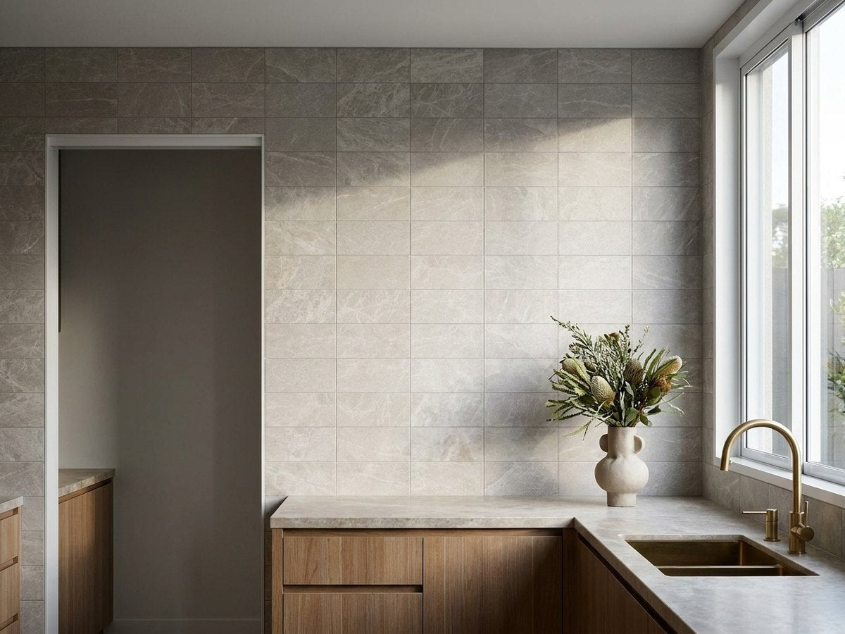 Pietra Beige Sand Matt 48x98 Mosaic tiles in a room