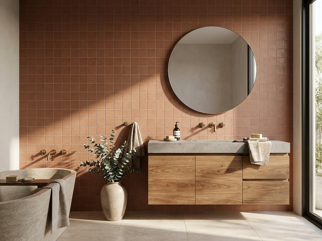 Terracotta Light Concrete Matt 100x100 tiles in a room
