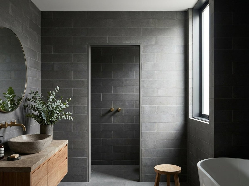 Terracotta Light Concrete Matt 75x300 tiles in a room