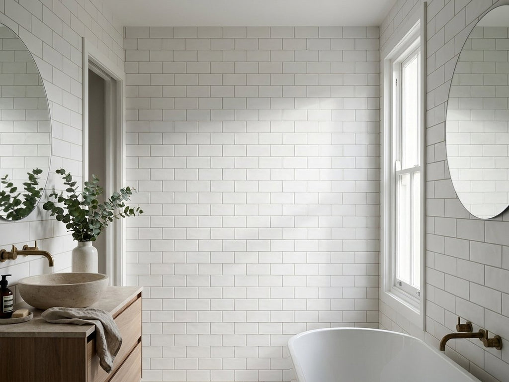 Sorrento White Wave Matt 75x300 tiles in a room