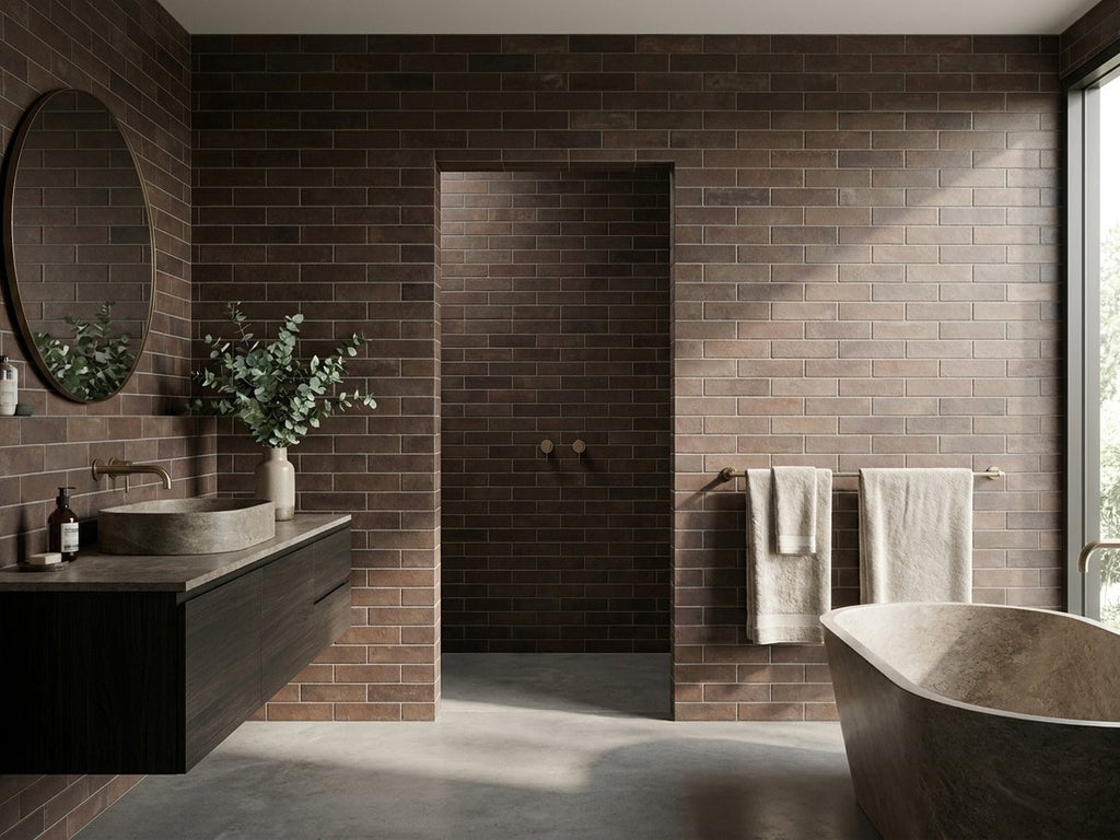 Terramix Marrone Matt 70x280 tiles in a room