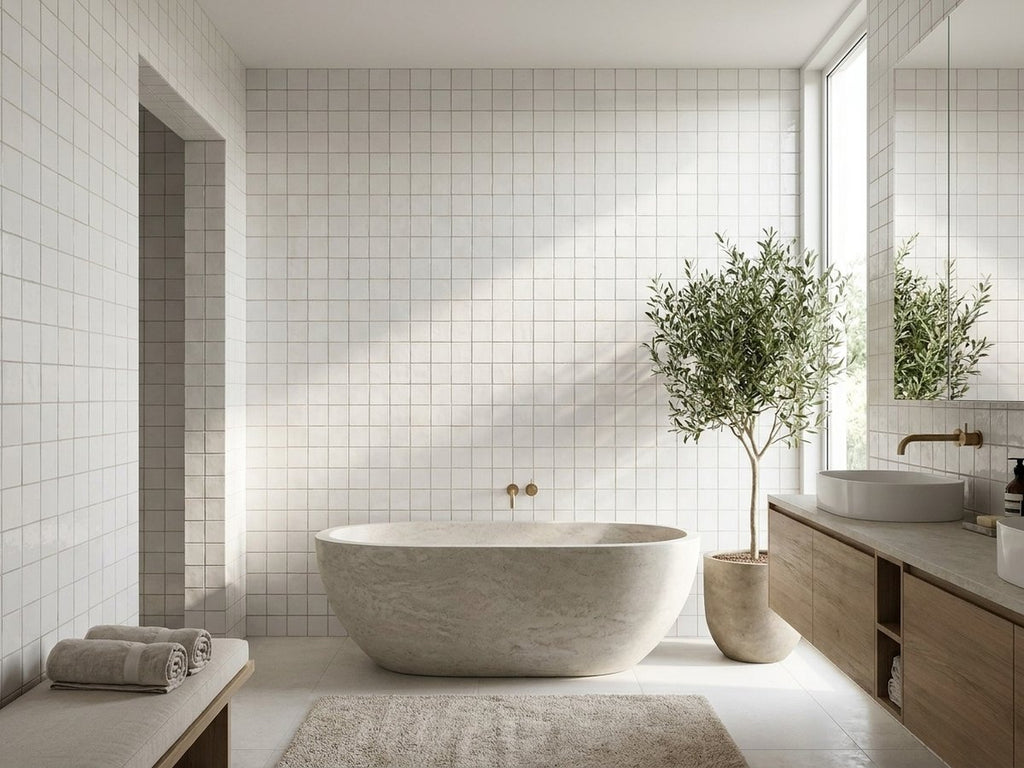 Luna White Gloss 100x100 tiles in a room