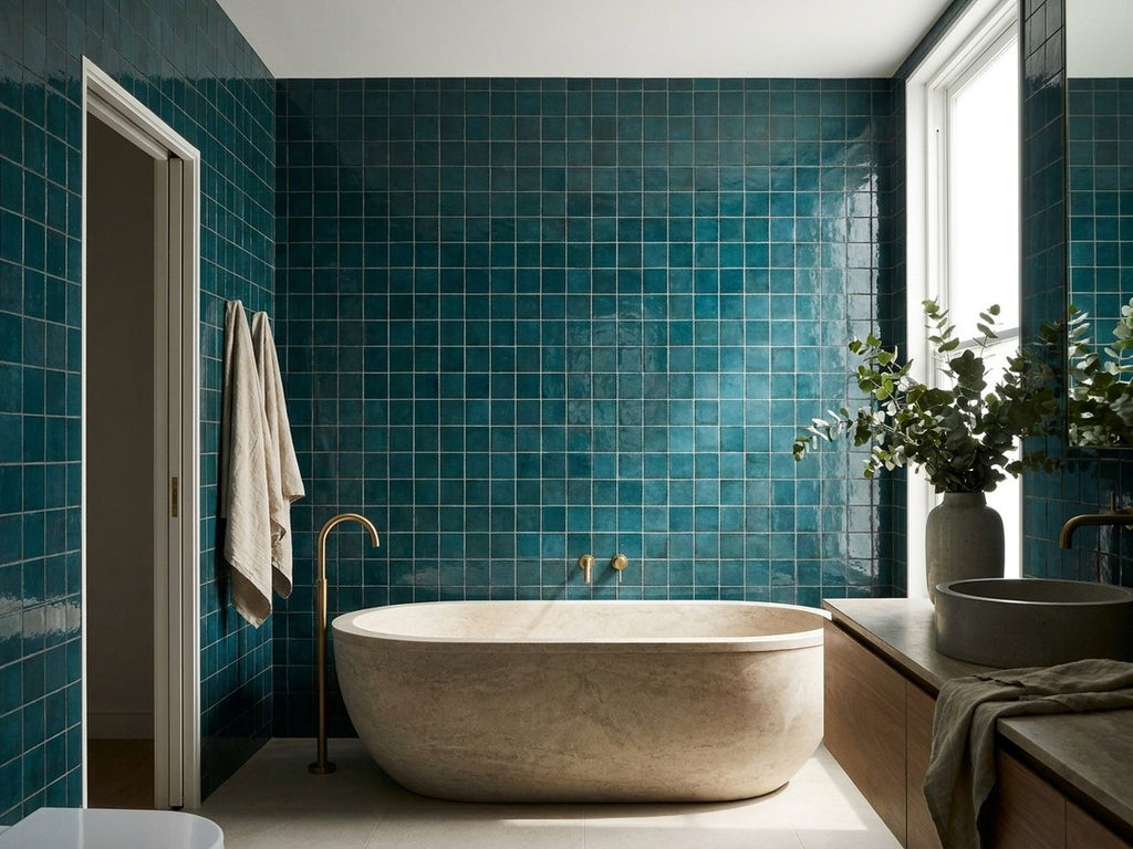 Luna Blue Gloss 100x100 tiles in a room