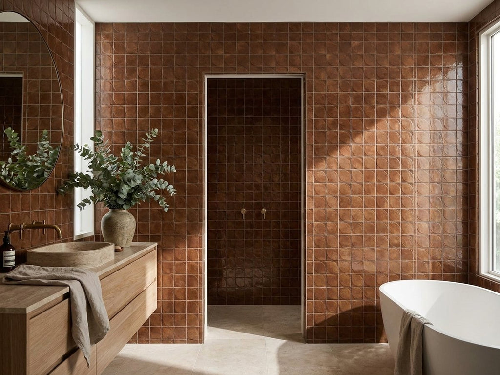 Luna Caramel 3D Dew Gloss 100x100 tiles in a room