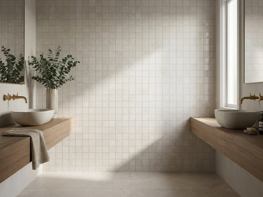 Concrete Veroni Snow Matt 100x100 tiles in a room