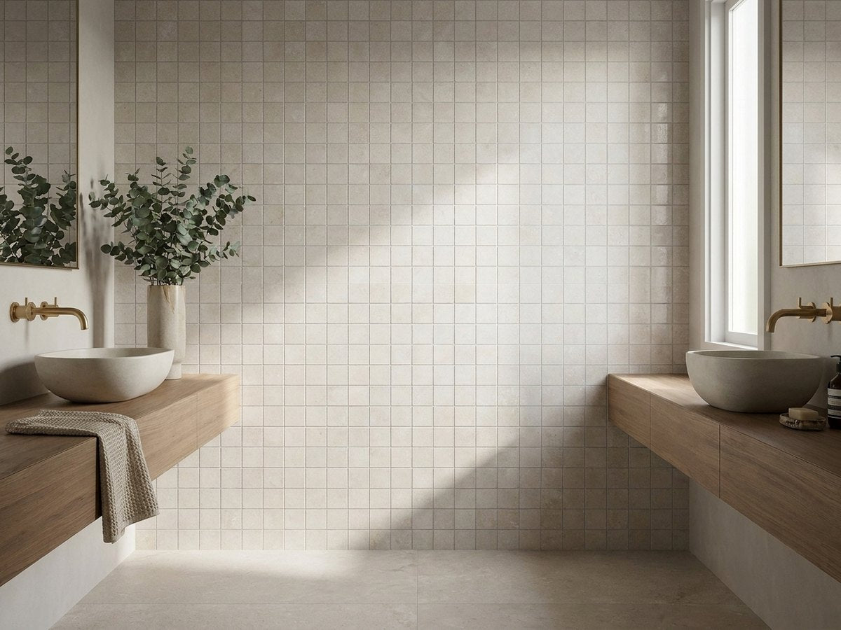 Concrete Veroni Snow Matt 100x100 tiles in a room
