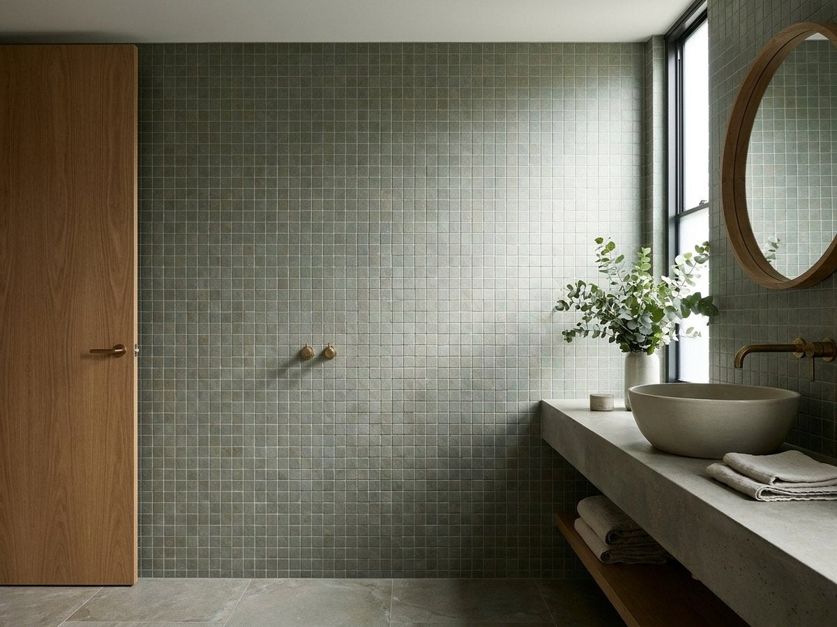 Concrete Veroni Jade Matt 100x100 tiles in a room