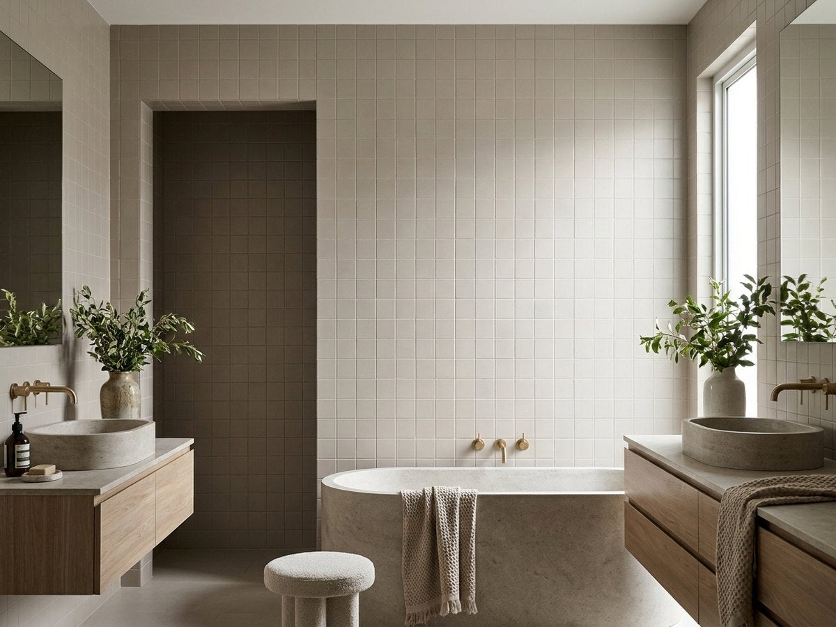 Confetto Bone Matt 100x100 tiles in a room