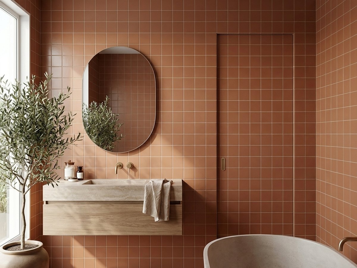 Confetto Mattone Matt 100x100 tiles in a room