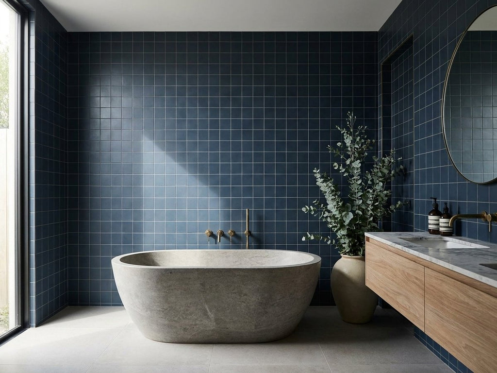 Confetto Blue Matt 100x100 tiles in a room