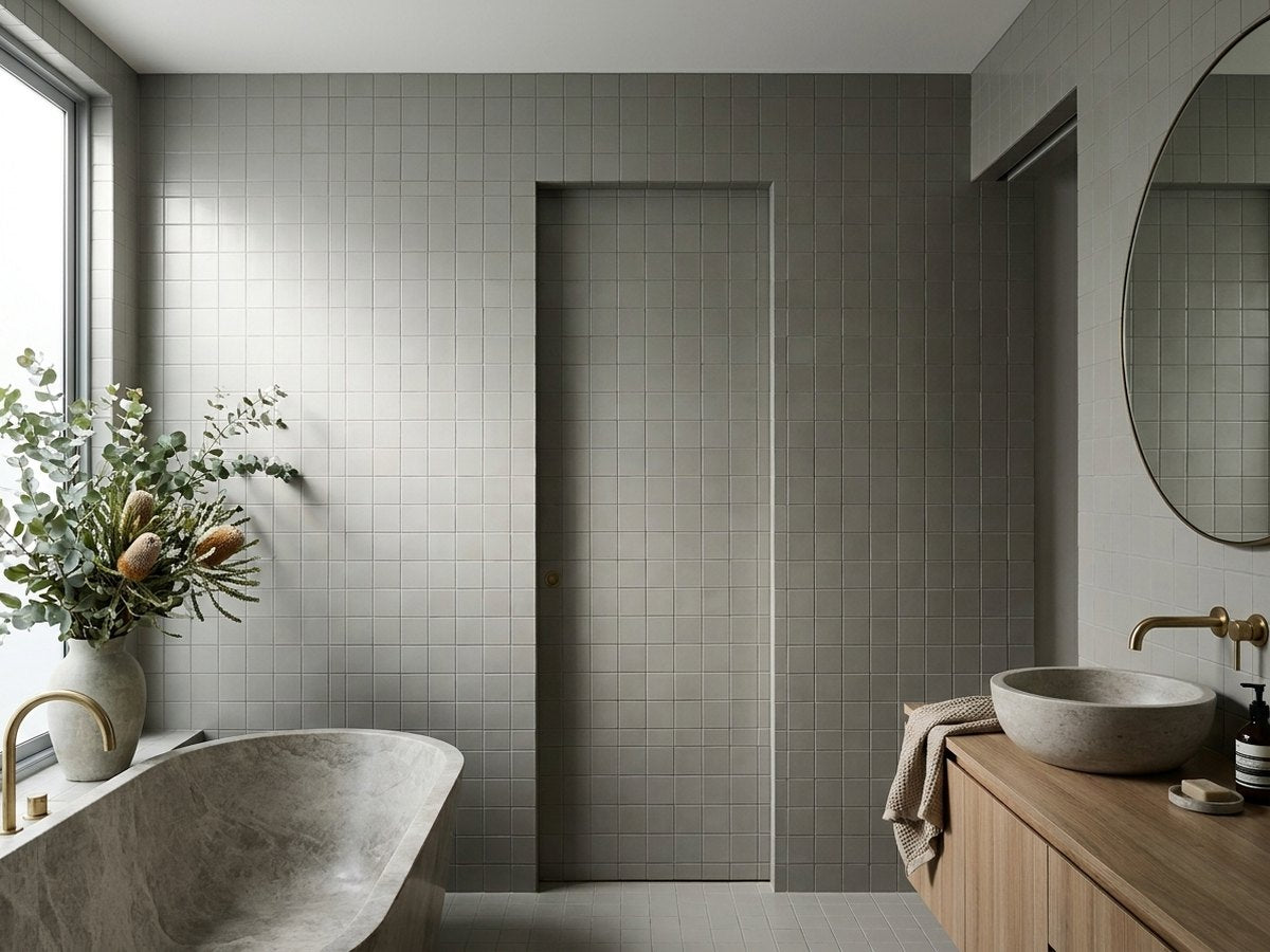 Confetto Azzurro Matt 100x100 tiles in a room