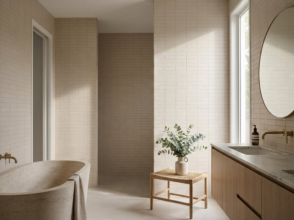 Confetto Bone Matt 50x150 tiles in a room