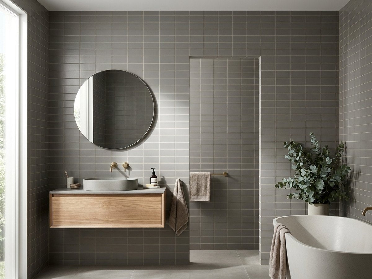 Confetto Avio Matt 50x150 tiles in a room
