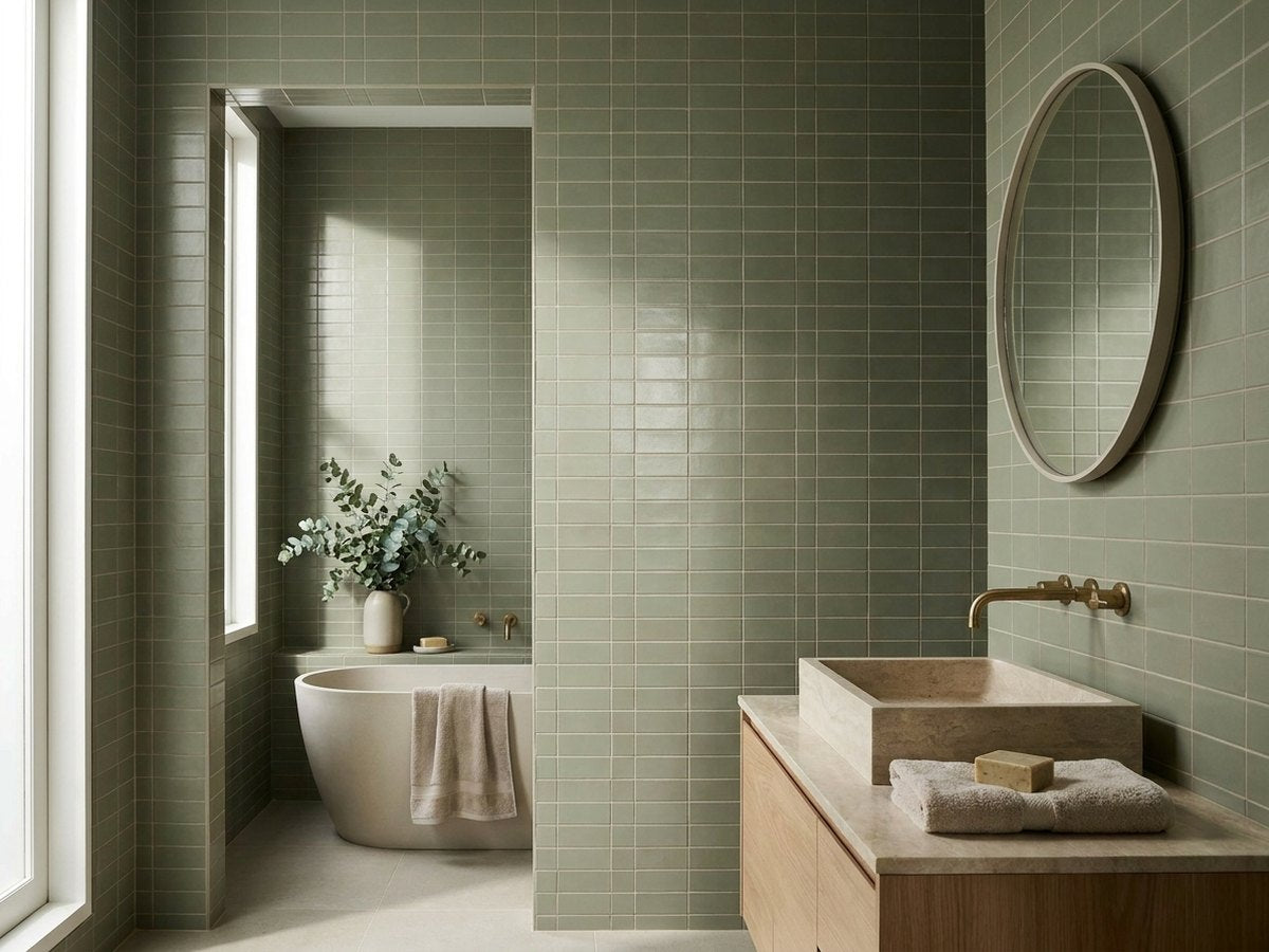 Confetto Salvia Matt 50x150 tiles in a room