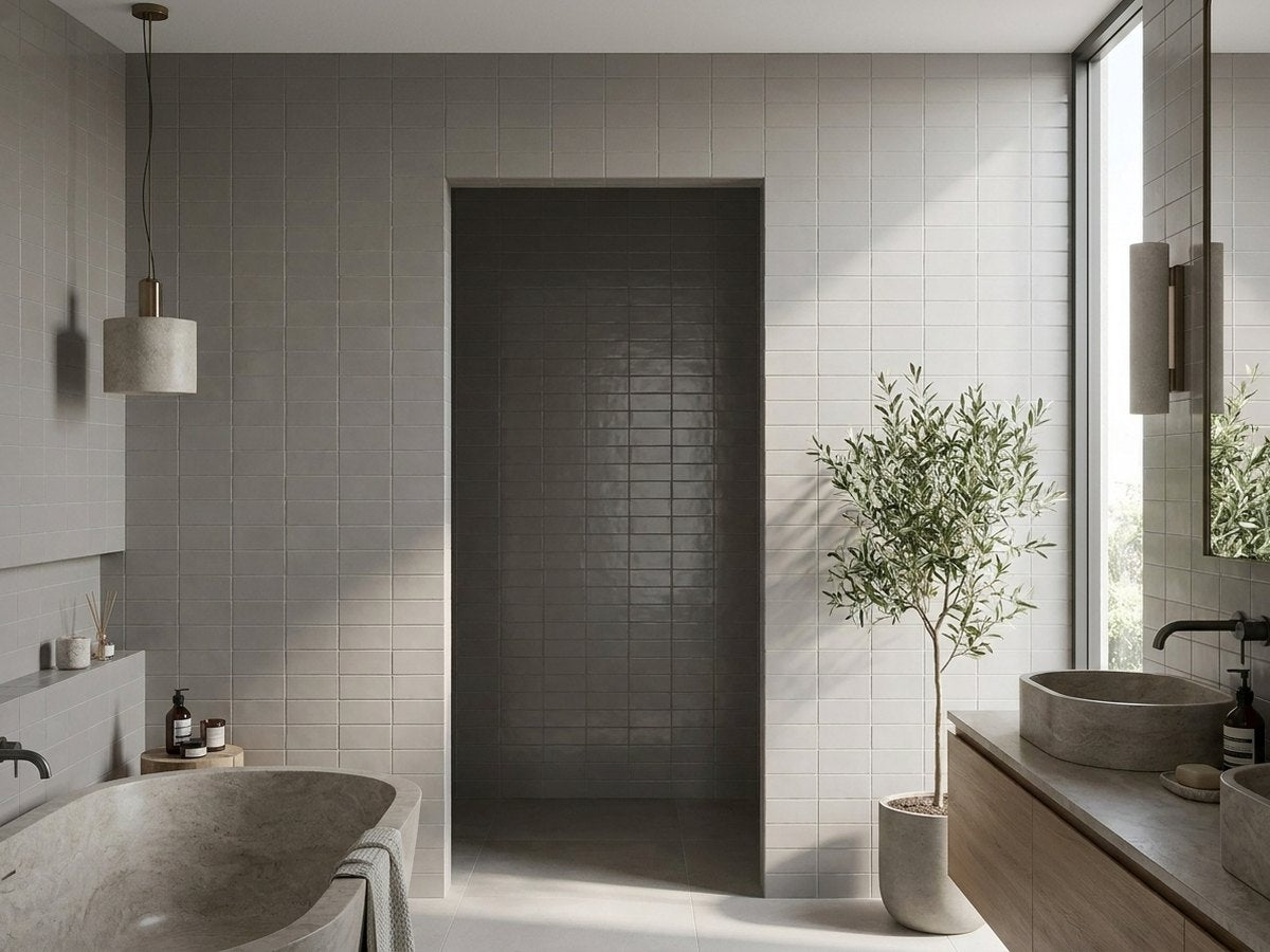 Confetto Grigio Matt 50x150 tiles in a room