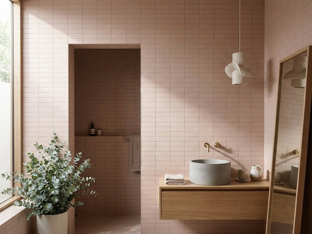 Confetto Rosa Matt 50x150 tiles in a room