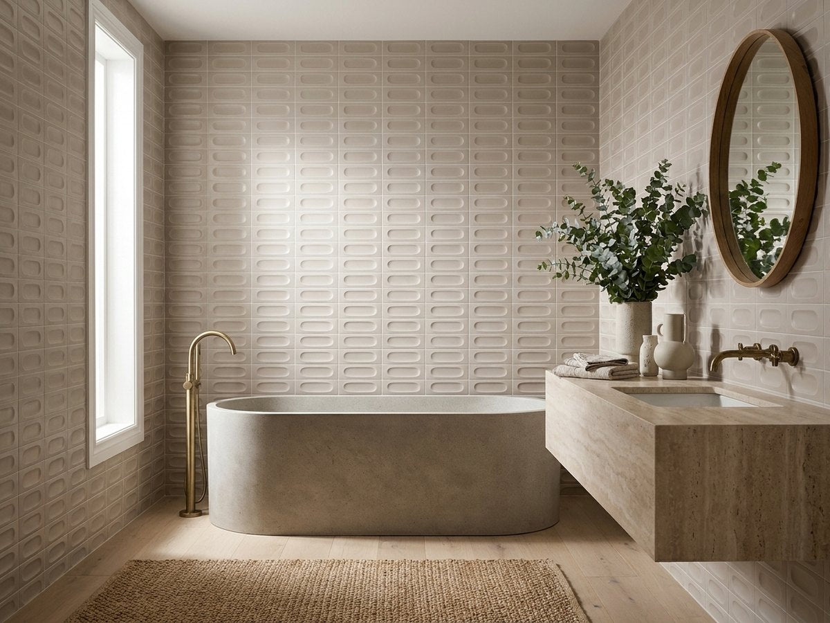 Confetto Bone 3D Matt 50x150 tiles in a room